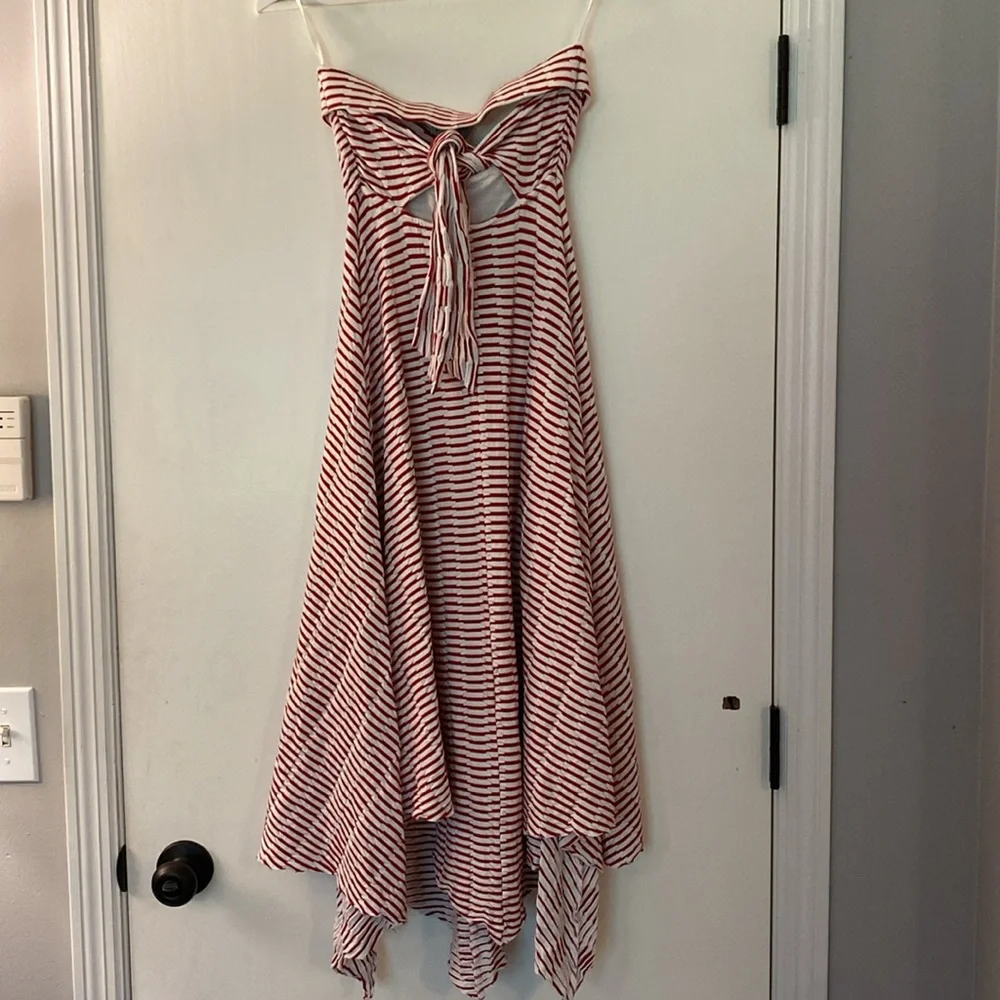 Anthropologie Maeve Caleta Striped Strapless handkerchief hem dress - Picture 6 of 9